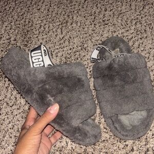 UGG Charcoal Fluffy Slides